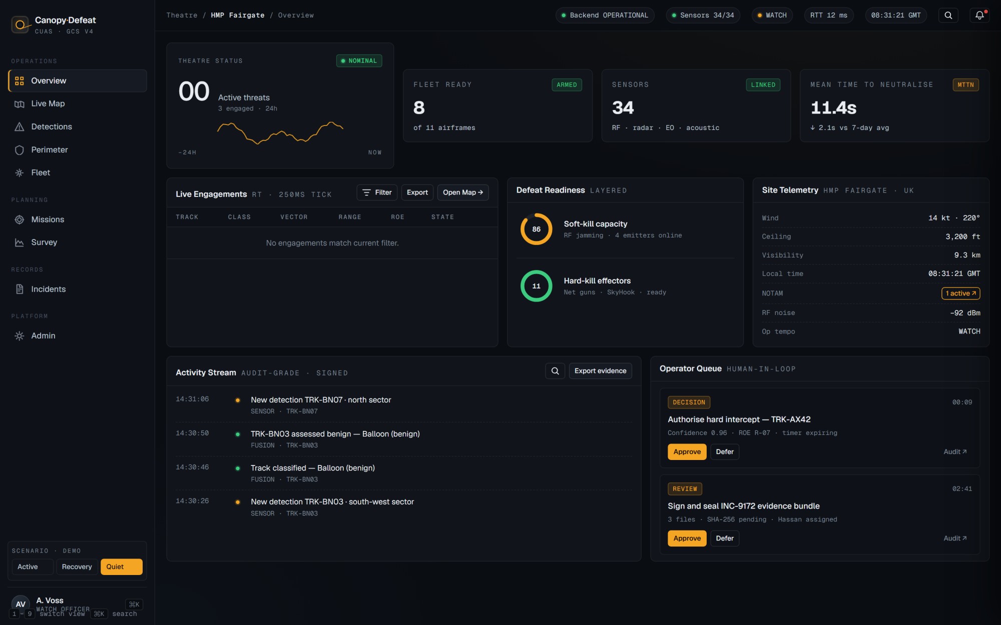 Counter-UAS command dashboard built by Northern Edge Software